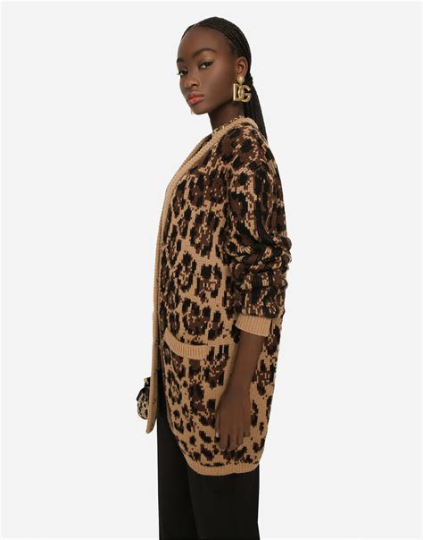 dolce gabbana leopard cardigan|Long wool and cashmere cardigan with jacquard leopard design.